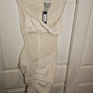 PrettyLittleThing Cream Mesh Mini Dress